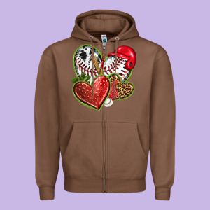 Baseball With Strawberry Hearts Zipper Hoodie Designed By Texasbilliewilder