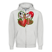 Dove Grey baseball with strawberry hearts Zipper Hoodie - texasbilliewilder