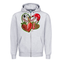 Heather Grey baseball with strawberry hearts Zipper Hoodie - texasbilliewilder