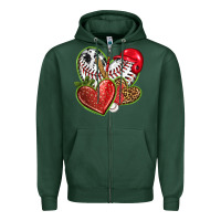 Sports Green baseball with strawberry hearts Zipper Hoodie - texasbilliewilder