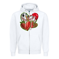 White baseball with strawberry hearts Zipper Hoodie - texasbilliewilder