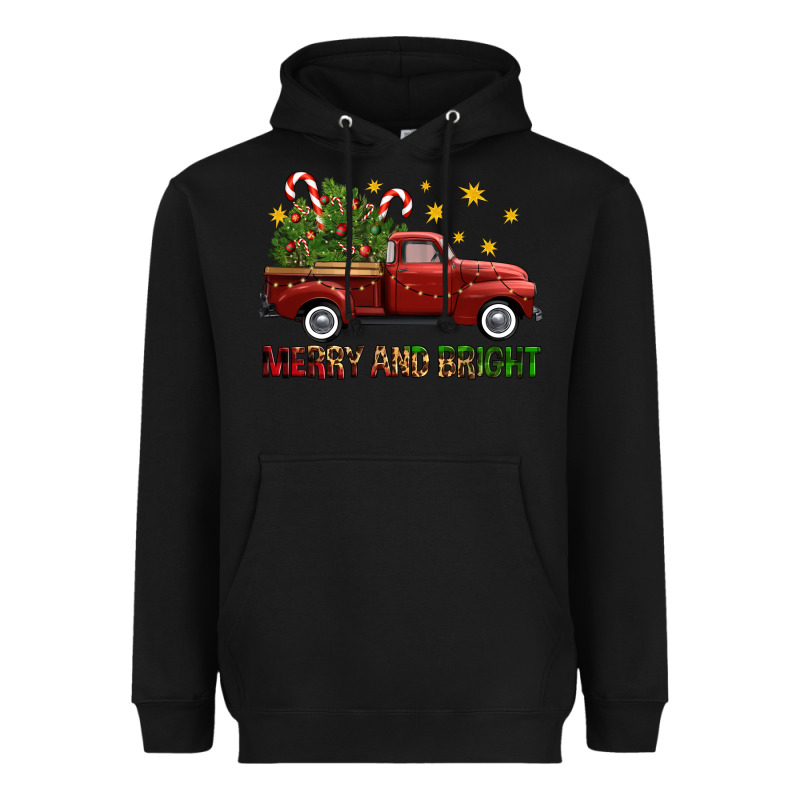Merry And Bright Christmas Trees Truck Heavyweight Hoodie by FaDigitalArtStudio | Teevron