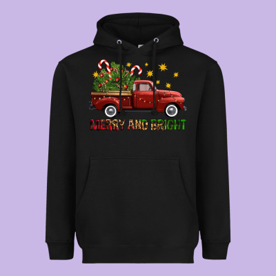 Merry And Bright Christmas Trees Truck Heavyweight Hoodie Designed By Fadigitalartstudio