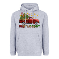 Heather Grey Merry And Bright Christmas Trees Truck Heavyweight Hoodie - FaDigitalArtStudio