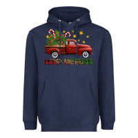 Navy Merry And Bright Christmas Trees Truck Heavyweight Hoodie - FaDigitalArtStudio