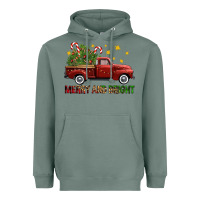 Sage Merry And Bright Christmas Trees Truck Heavyweight Hoodie - FaDigitalArtStudio