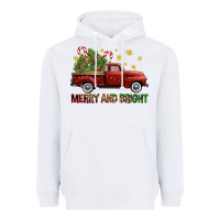 White Merry And Bright Christmas Trees Truck Heavyweight Hoodie - FaDigitalArtStudio
