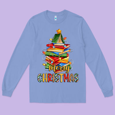 Long Sleeve Tee book christmas tree merry christmas