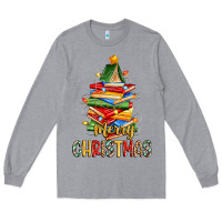 Heather Grey book christmas tree merry christmas Long Sleeve Tee - Zillion Design Studio