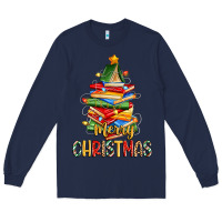 Navy book christmas tree merry christmas Long Sleeve Tee - Zillion Design Studio