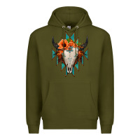 Army Green Aztec Turquoise Bull Skull Premium Hoodie - Jasminsmagicworld