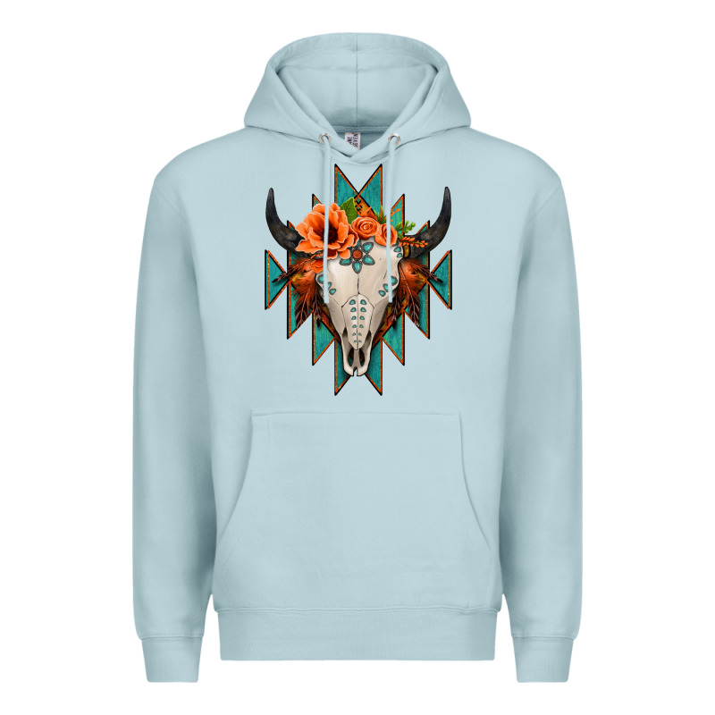 Aztec Turquoise Bull Skull Premium Hoodie by Jasminsmagicworld | Teevron