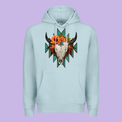 Aztec Turquoise Bull Skull Premium Hoodie Designed By Jasminsmagicworld