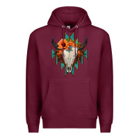 Burgundy Aztec Turquoise Bull Skull Premium Hoodie - Jasminsmagicworld