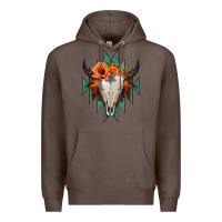 Coffee Aztec Turquoise Bull Skull Premium Hoodie - Jasminsmagicworld