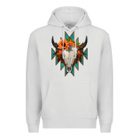 Dove Grey Aztec Turquoise Bull Skull Premium Hoodie - Jasminsmagicworld