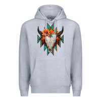 Heather Grey Aztec Turquoise Bull Skull Premium Hoodie - Jasminsmagicworld