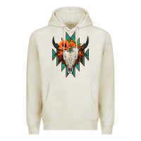 Oatmeal Heather Aztec Turquoise Bull Skull Premium Hoodie - Jasminsmagicworld