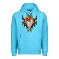 Ocean Blue Aztec Turquoise Bull Skull Premium Hoodie - Jasminsmagicworld