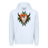 White Aztec Turquoise Bull Skull Premium Hoodie - Jasminsmagicworld