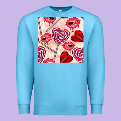 Valentines Day Lollipops And Lips Seamless Pattern Premium Sweatshirt Designed By Bundleandbundleshop