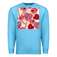 Ocean Blue valentines day lollipops and lips seamless pattern Premium Sweatshirt - BundleAndBundleShop