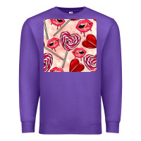 Purple valentines day lollipops and lips seamless pattern Premium Sweatshirt - BundleAndBundleShop