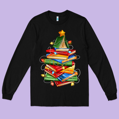 Long Sleeve Tee book christmas tree