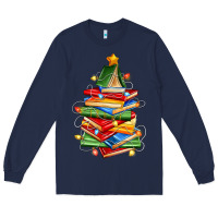 Navy book christmas tree Long Sleeve Tee - Zillion Design Studio