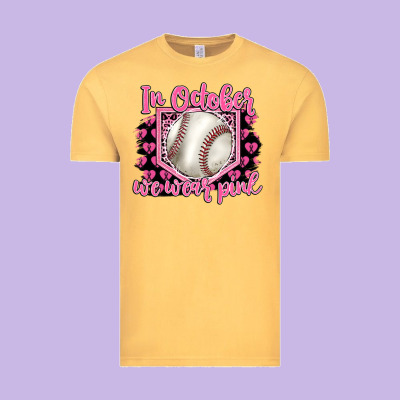 In October We Wear Pink Baseball Vintage Tee Designed By Barkaloodesign