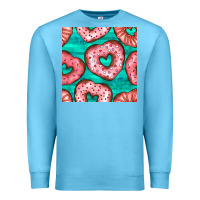 Ocean Blue valentines day heart donuts seamless pattern Premium Sweatshirt - BundleAndBundleShop