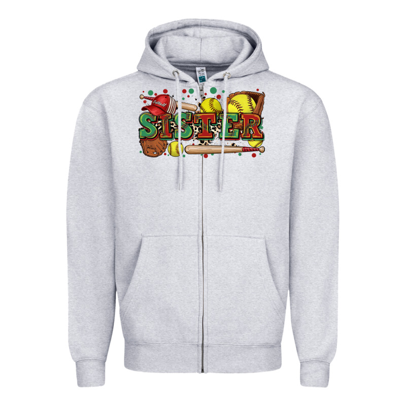 Sister Softball Zipper Hoodie by Zillion Design Studio | Teevron