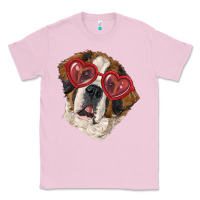 Bubblegum Pink saint bernard with love glasses Classic Tee - RanaPortraitStore