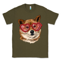 Army Green shiba inu with love glasses Classic Tee - RanaPortraitStore