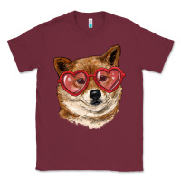Burgundy shiba inu with love glasses Classic Tee - RanaPortraitStore