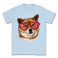 Dusty Blue shiba inu with love glasses Classic Tee - RanaPortraitStore