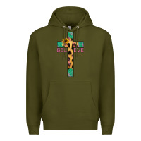 Army Green Believe Cross Premium Hoodie - Jasminsmagicworld