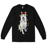 Black Christmas White Shepherd With Christmas Lights Long Sleeve Tee - RanaPortraitStore