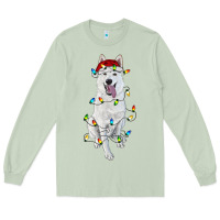 Matcha Christmas White Shepherd With Christmas Lights Long Sleeve Tee - RanaPortraitStore