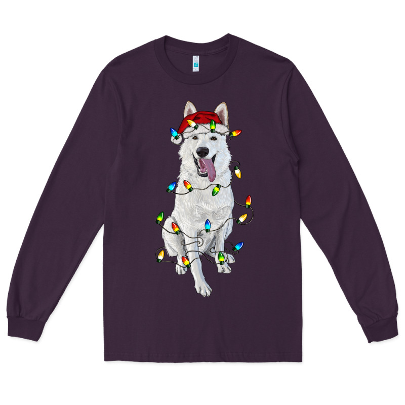 Christmas White Shepherd With Christmas Lights Long Sleeve Tee by RanaPortraitStore | Teevron