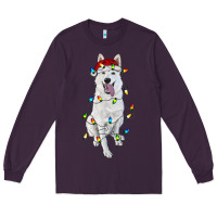 Plum Christmas White Shepherd With Christmas Lights Long Sleeve Tee - RanaPortraitStore