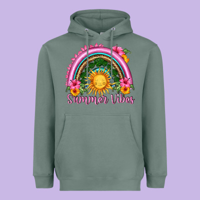 Summer Vibes  Rainbow Heavyweight Hoodie Designed By Hra Design Shop