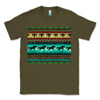 Army Green turquoise horse and bullskull aztec  pattern Classic Tee - BarkalooDesign