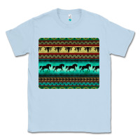 Dusty Blue turquoise horse and bullskull aztec  pattern Classic Tee - BarkalooDesign