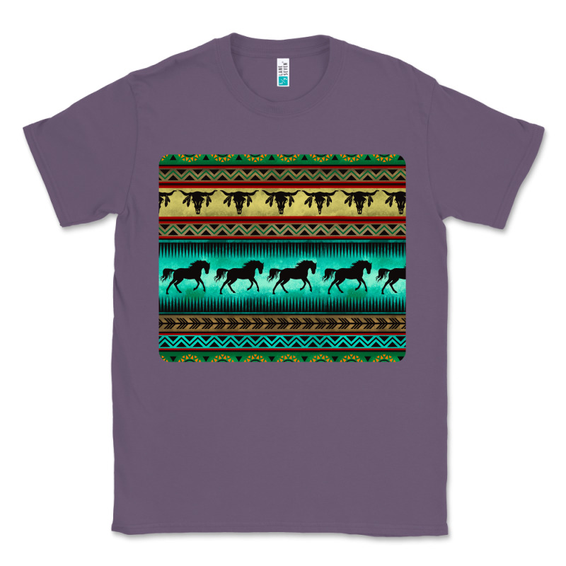 Turquoise Horse And Bullskull Aztec  Pattern Classic Tee by BarkalooDesign | Teevron
