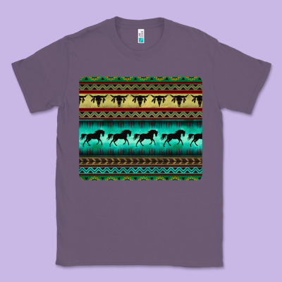 Turquoise Horse And Bullskull Aztec  Pattern Classic Tee Designed By Barkaloodesign