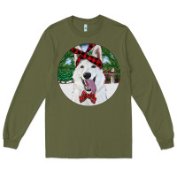 Army Green Christmas White Shepherd With Cowhide Long Sleeve Tee - RanaPortraitStore