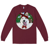 Burgundy Christmas White Shepherd With Cowhide Long Sleeve Tee - RanaPortraitStore