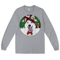 Heather Grey Christmas White Shepherd With Cowhide Long Sleeve Tee - RanaPortraitStore