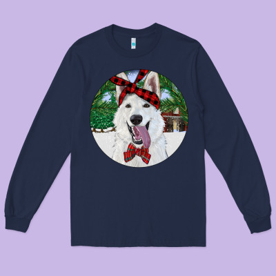 Long Sleeve Tee Christmas White Shepherd With Cowhide